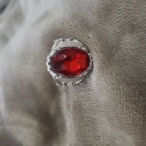 Man Ring Aluminum Inlaid Red Glass Stone Beautiful Lovely 11.5 size